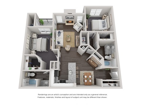 Floor plan for 2 beds, 2 baths, 1150 sqft